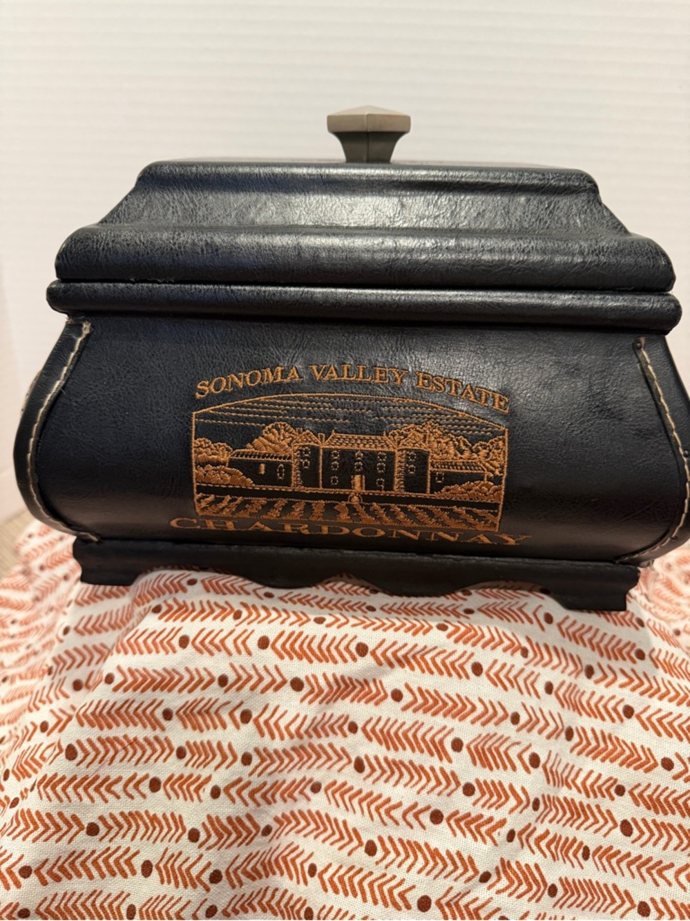 Sonoma Valley Estate Black Leather Decorative Box with Gold Print